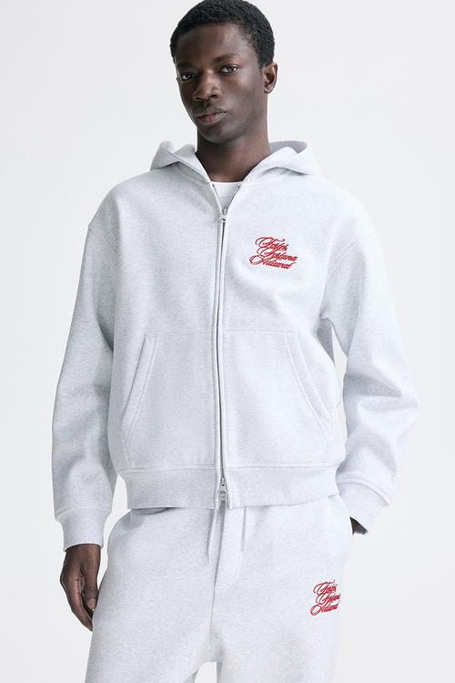 Loose fit boxy zip-through hoodie - light grey marl/fortes fortuna