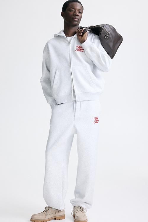 Loose fit boxy zip-through hoodie - light grey marl/fortes fortuna
