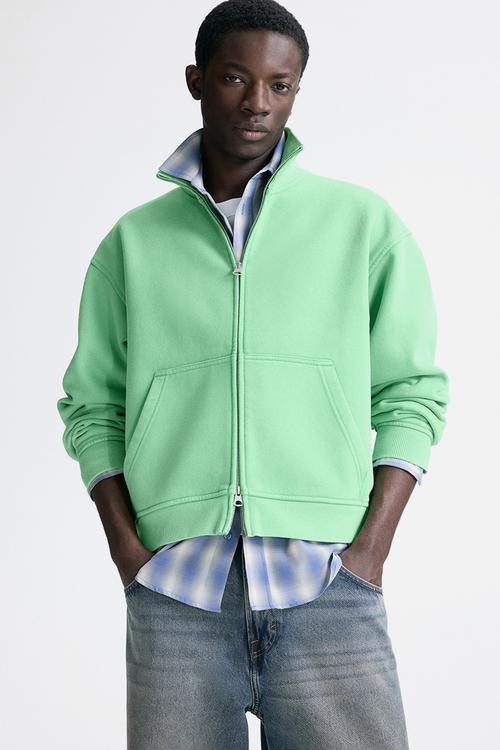 Loose fit boxy zip-through sweatshirt - bright green