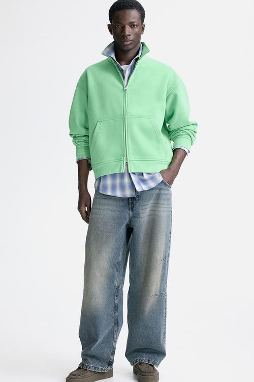 Loose fit boxy zip-through sweatshirt - bright green
