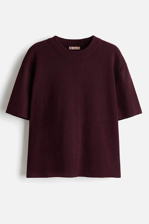 Fine-knit t-shirt - burgundy