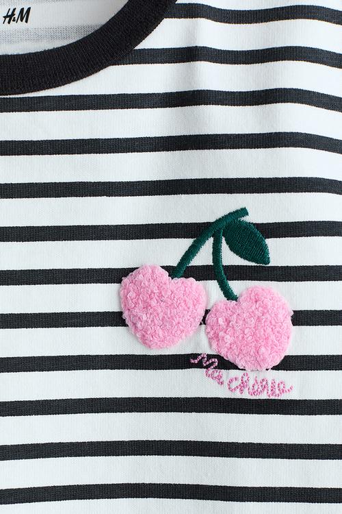 Motif-detail long-sleeved top - white/striped