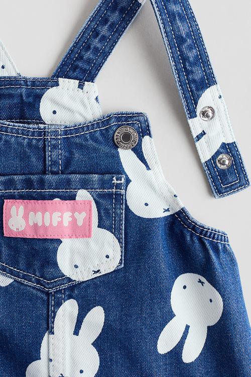 Printed denim dungaree dress - dark denim blue/miffy