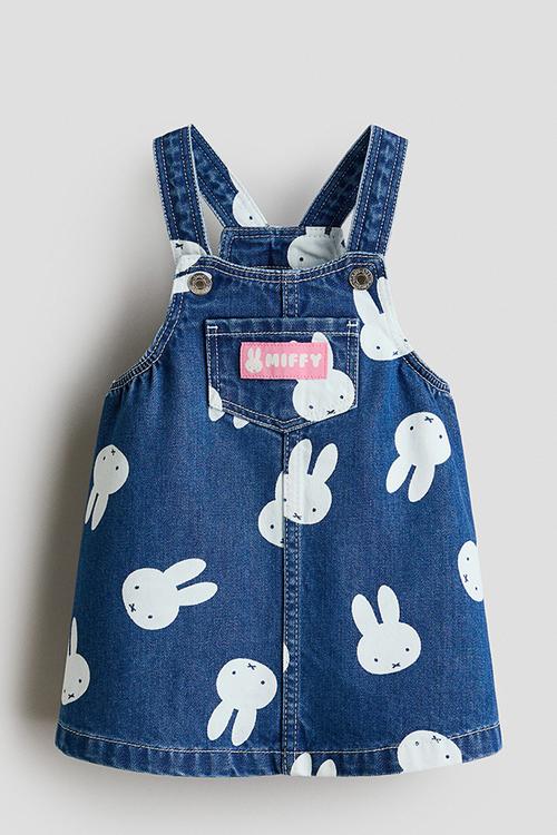 Printed denim dungaree dress - dark denim blue/miffy