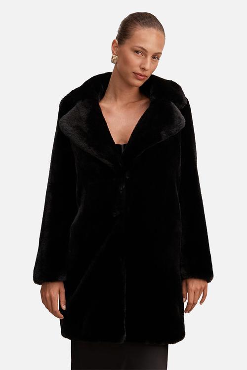 Harriet short faux fur midi coat in black