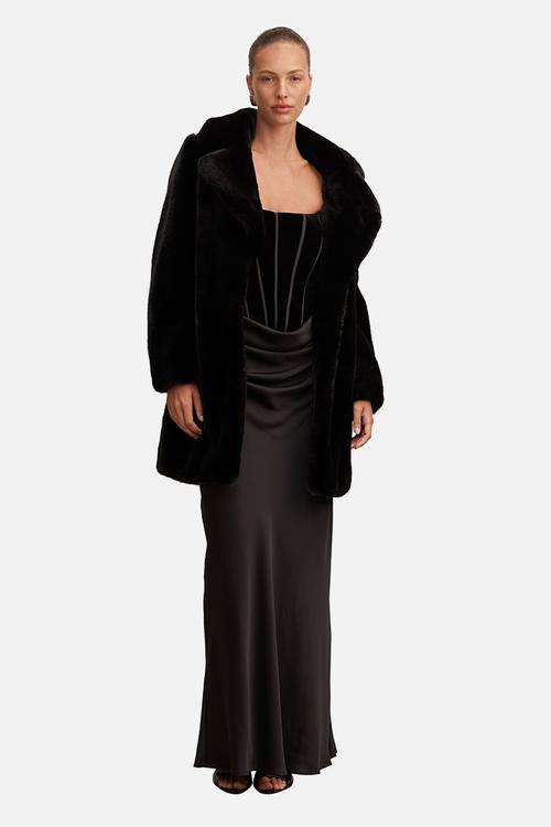 Harriet short faux fur midi coat in black