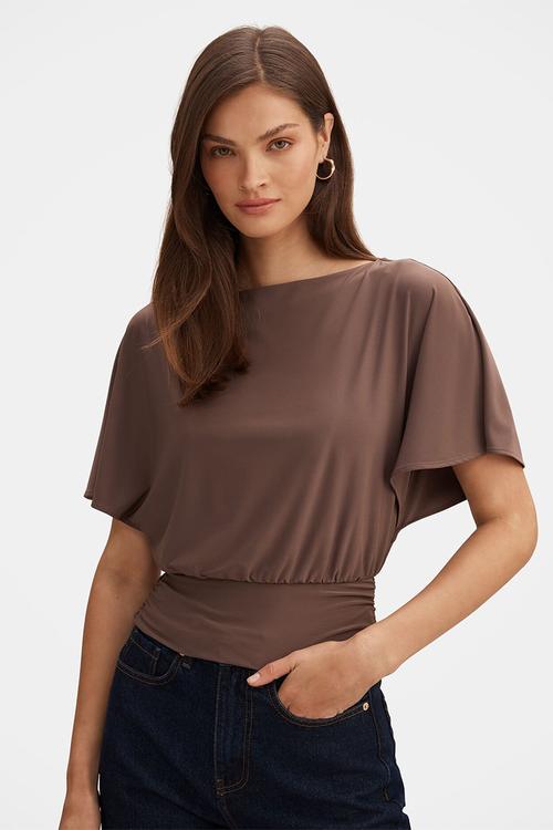 Piper Cinched Flutter Sleeve Top in Mink