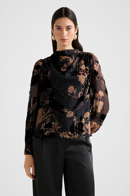 Amaya drape blouse - black/brown