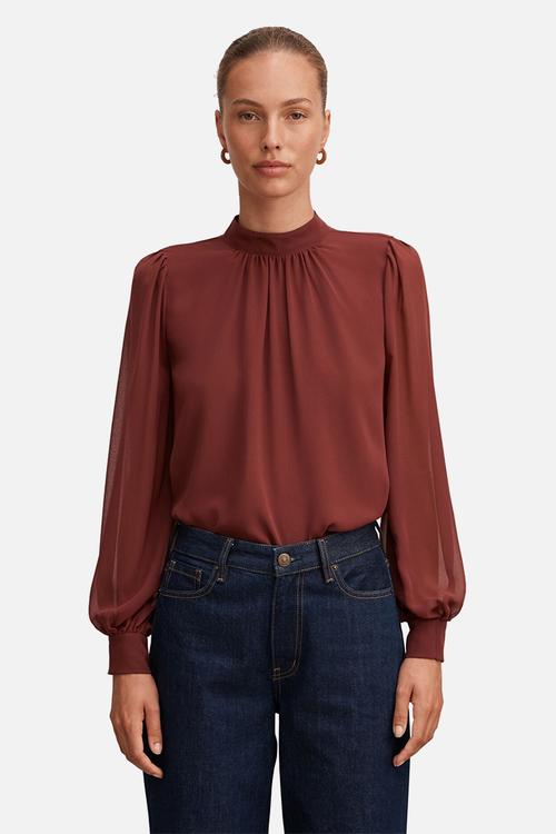 Deja sheer blouse - chocolate truffle