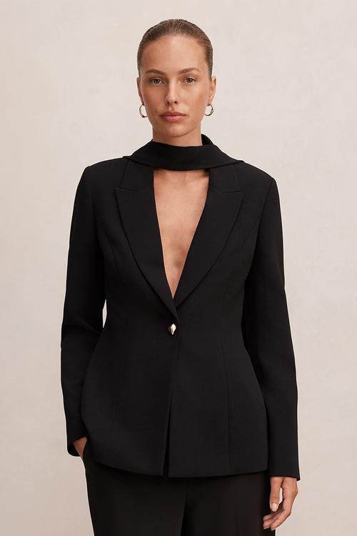 Sasha scarf blazer in black