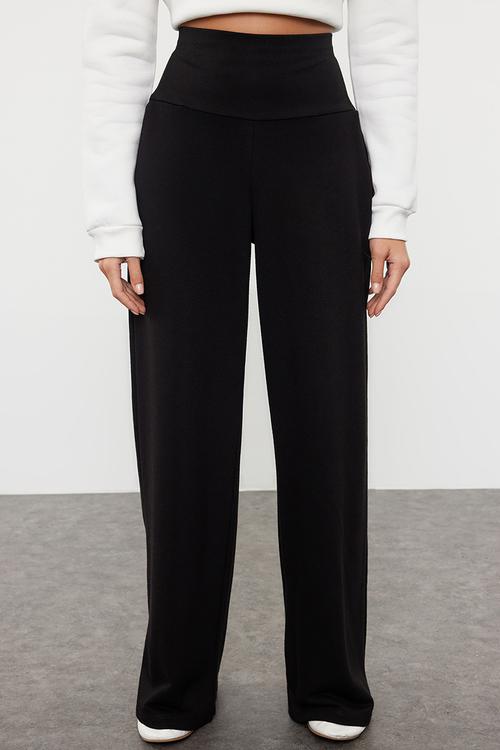 Extra High Waist Wide Leg Trousers - Black