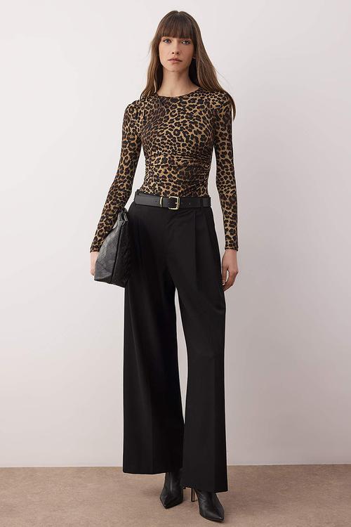 Leopard Print Knitted Bodysuit - Brown