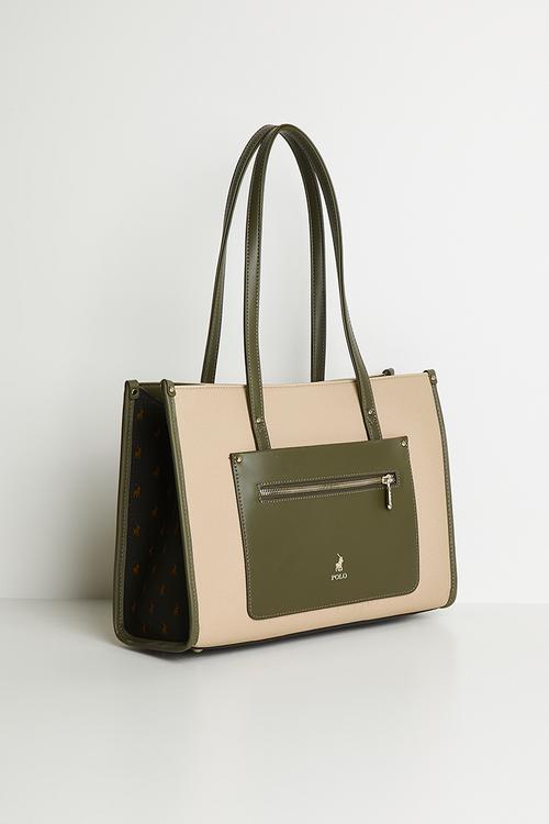 Palma book tote bag - olive & neutral