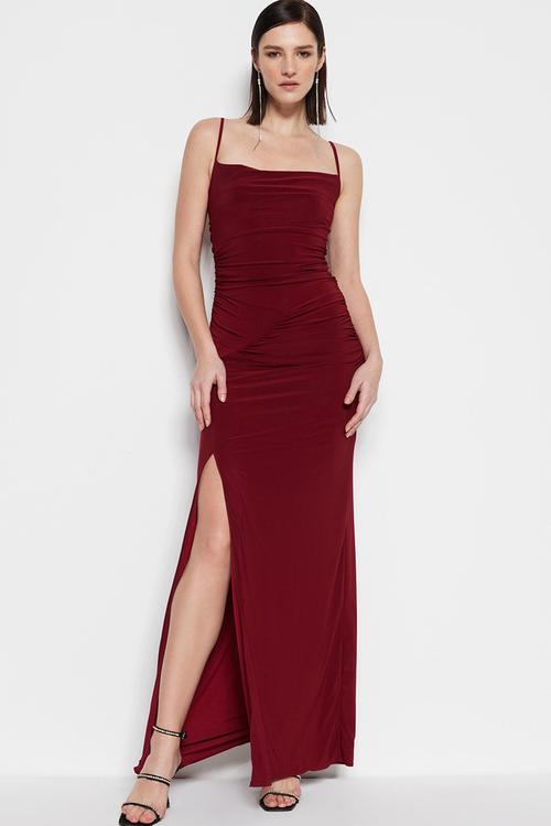 Knitted Long  Evening Dresss - Burgundy