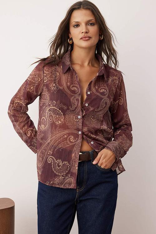 Boho Shawl Shirt - Burgundy