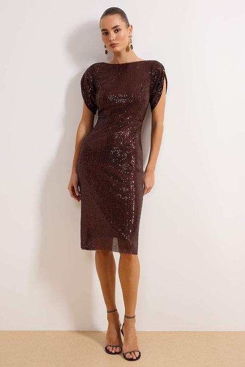 Glitter Knitted Evening Dres - Brown