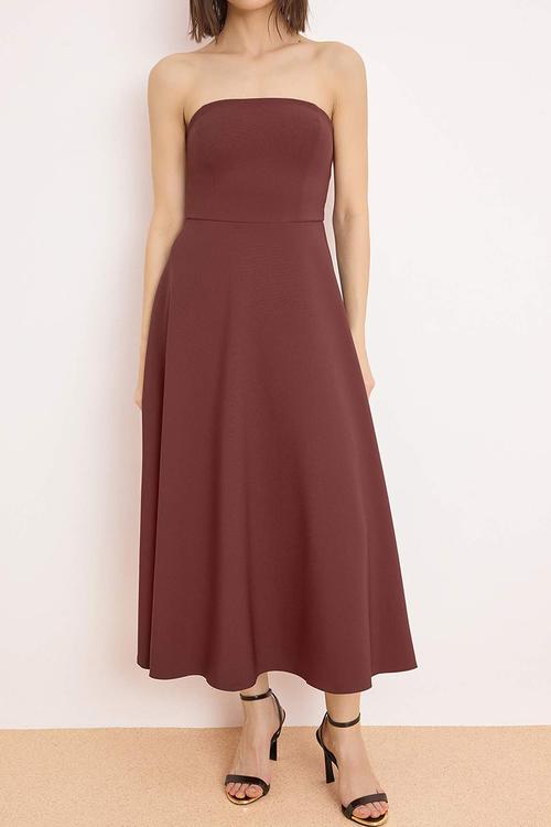 Open Waist Woven Maxi Unlined Dress - Brown