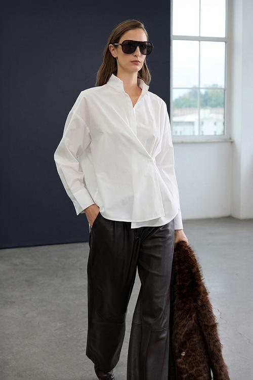Oversize Asymmetric Poplin Shirt - White
