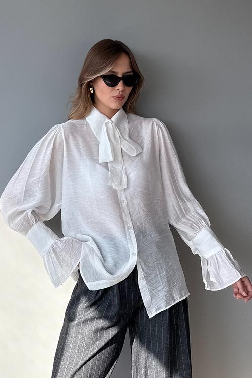 Binding Detail Boho Shirt - White