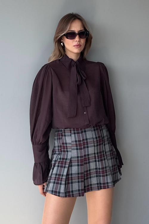 Tie Detail Boho Shirt - Burgundy