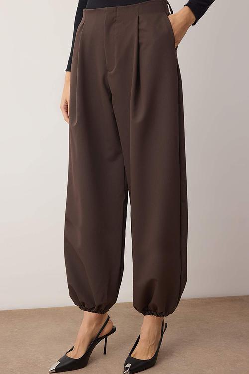 High Waist Baggy Trousers - Brown