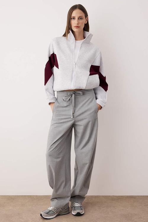 Oversize Bomber Knitted Sweatshirt - Gray Burgundy