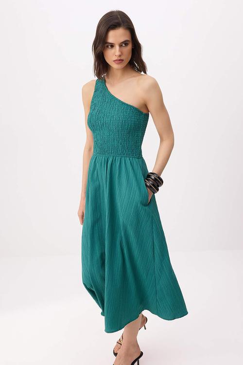 Waist Opening Midi Woven Dress - Petrol