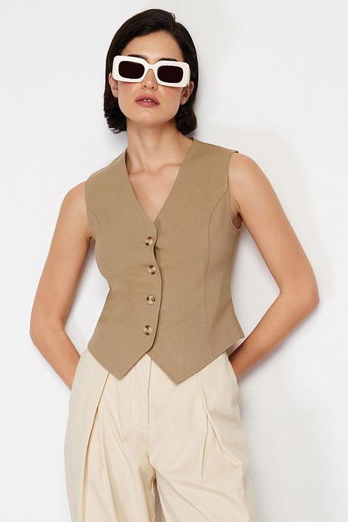 Premium Regular Mold Woven Vest - Mink