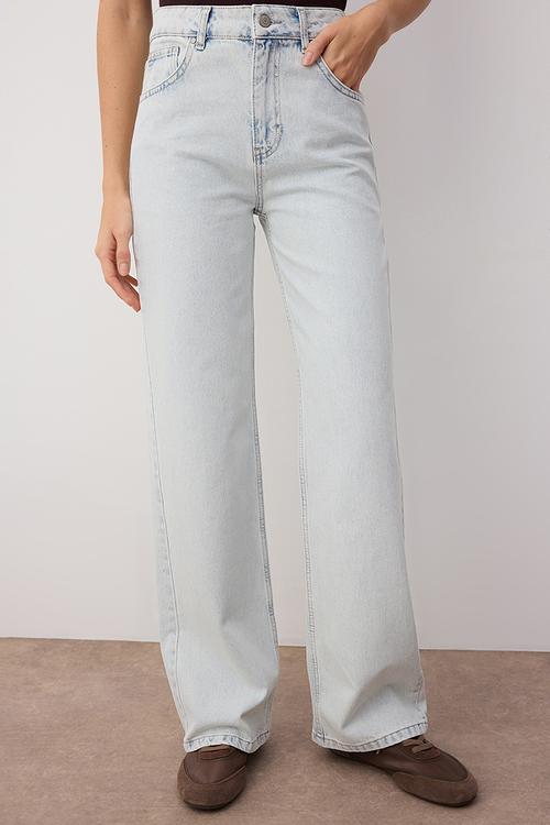 High Waist Wide Leg Jeans - Ice Blue