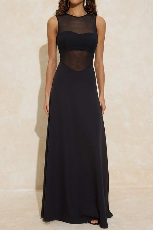 Transparent Detailed Maxi Evening Dress - Black