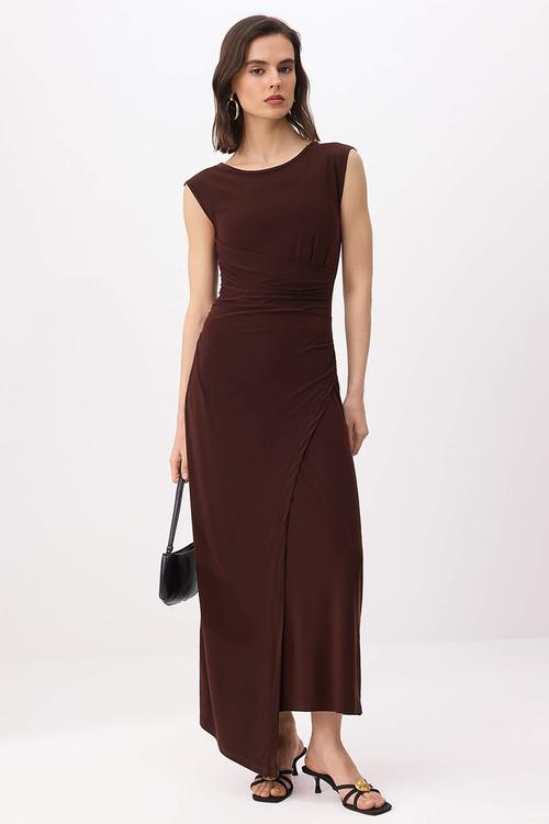 A-Line/A Bell Form Sleeveless Stretch Knitted Dress - Brown