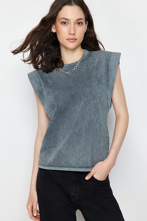 Basic Crew Neck Knitted T-Shirt - Anthracite
