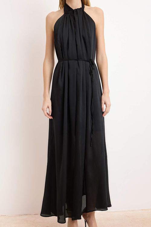 Straight Halter Maxi Dress - Black