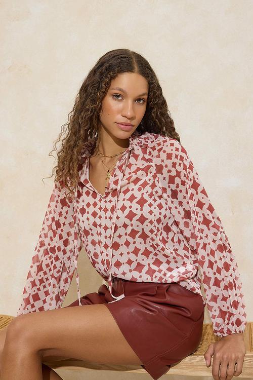 Detailed  Chiffon Blouse - Tile