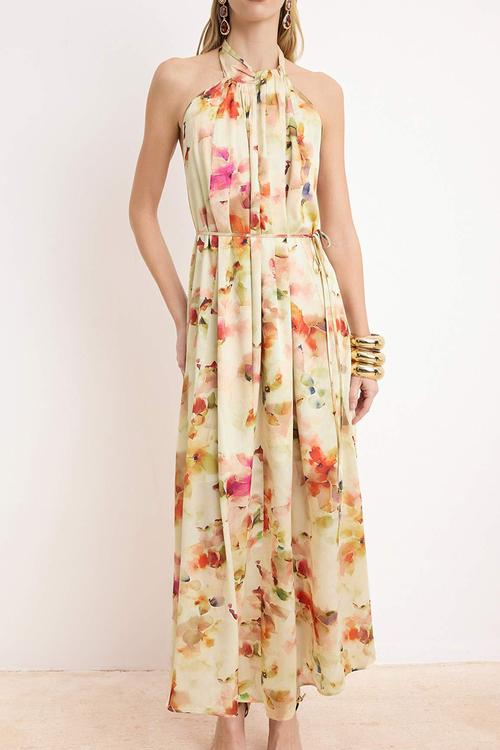 Maxi Lined Evening Dress - Multi-Colored