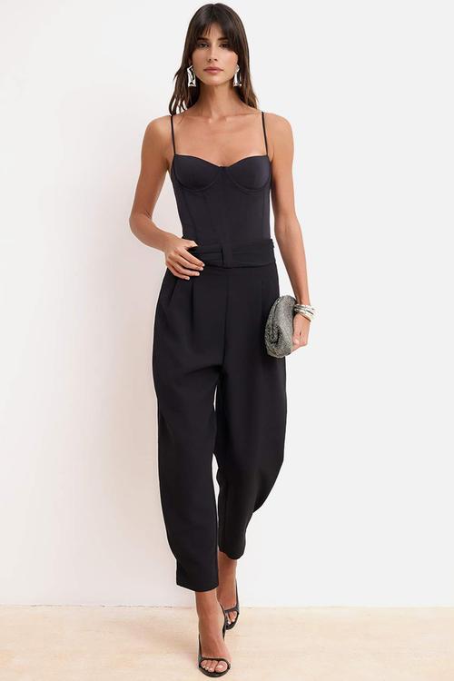 High Waist Corset Detail Trousers - Black