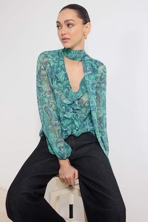 Boho Chiffon Woven Blouse - Green