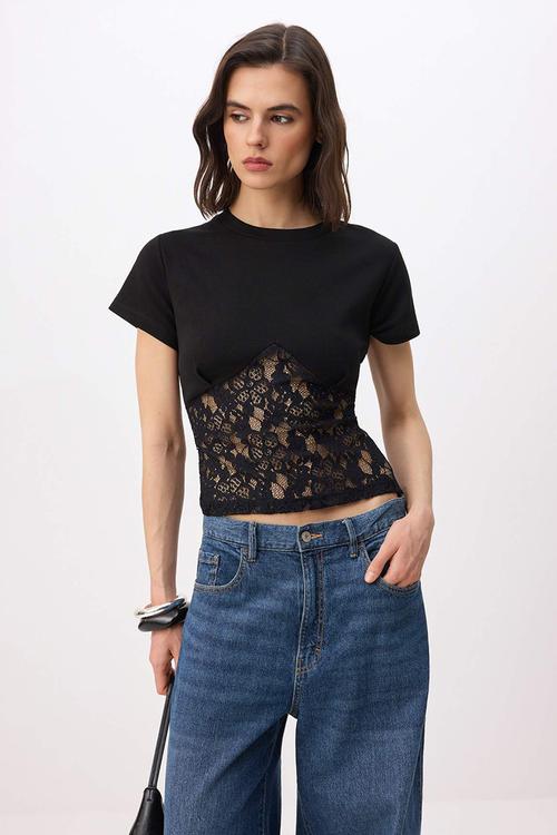 Top with lace - Black