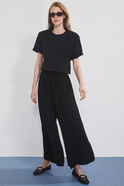 Elastic Waist Harem Pants - Black