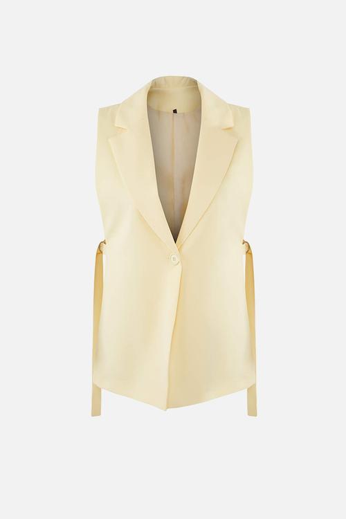 Oversize Accessory Side Tie Detail Single Button Lined Woven Vest - Yellow