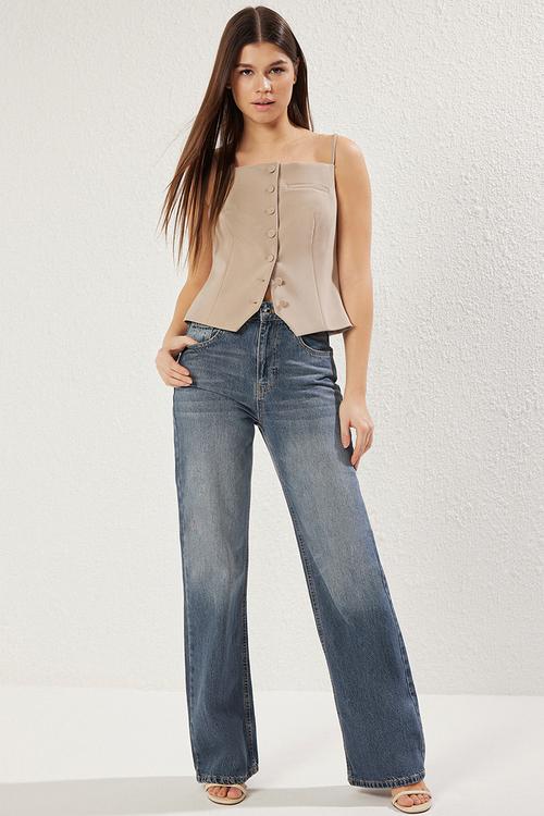 High Waist Wide Leg Jeans - Indigo