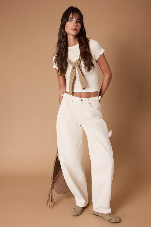 High Waist Carpenter Baggy Jeans - Ecru