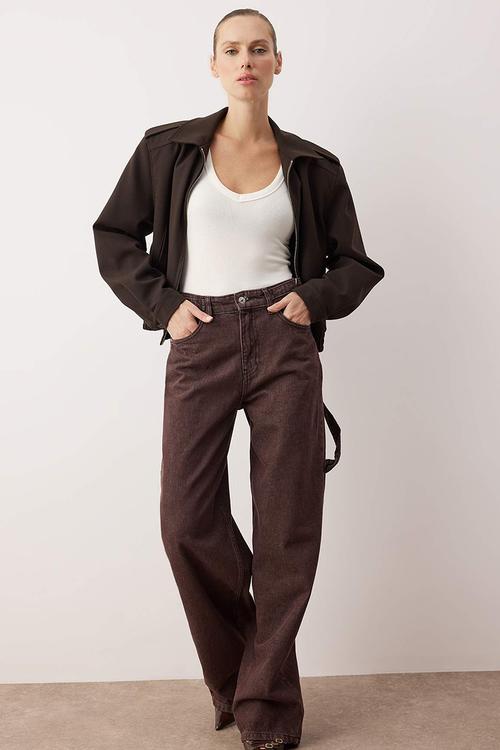 High Waist Baggy Jeans - Brown*001