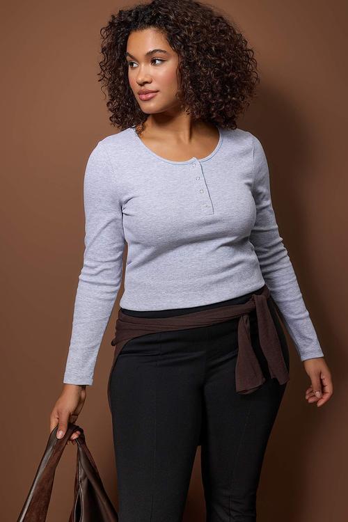 Plus Camisole Knitted Blouse - Grey Melange
