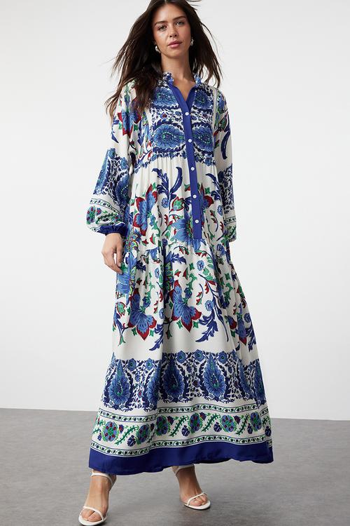 Floral Viscose Woven Dress - Blue