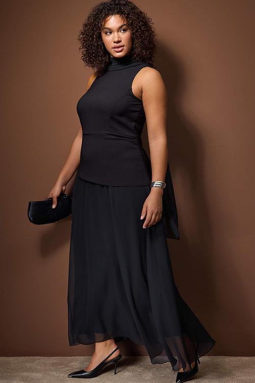 Plus Chiffon Woven Party/Evening/Night Dress - Black