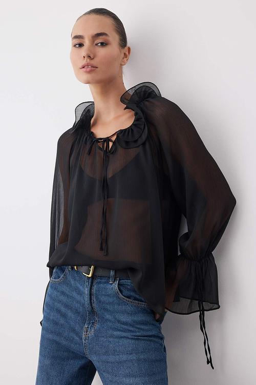 Halter Neck Boho Blouse - Black