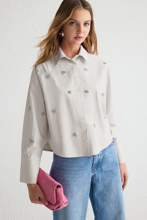 Accessory Detailed Woven Shirt - Stone