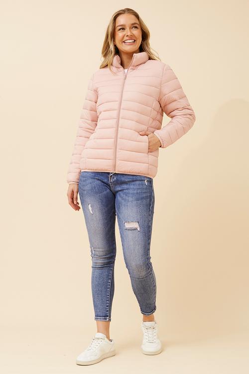 Long Sleeve Zip Through Comfy Puffer Jacket - Pink