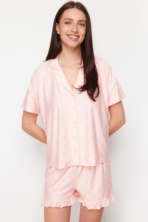 Knitted pajama set with polka dot - salmon
